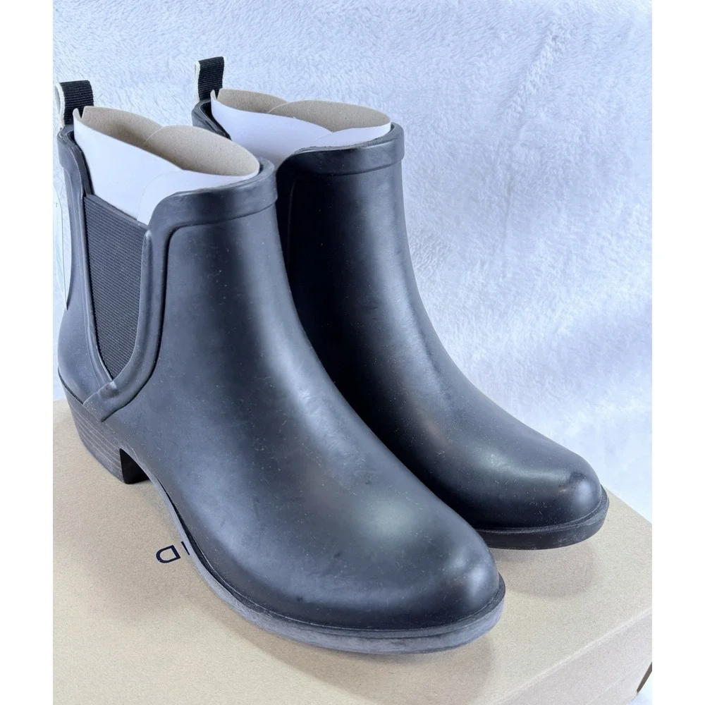 Lucky Brand Basel H2O Black Rubber Rain Boots Chelsea Ankle Booties Women's 8M